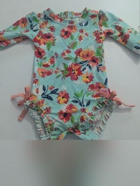 Ruffle Butts Aqua Floral Ruffle One-Piece